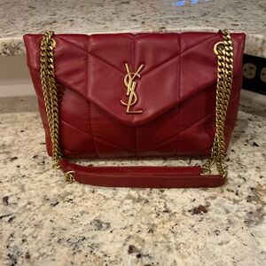 Yves Saint Laurent Scarlet Red LouLou Quilted Shoulder Puffer Bag Purse